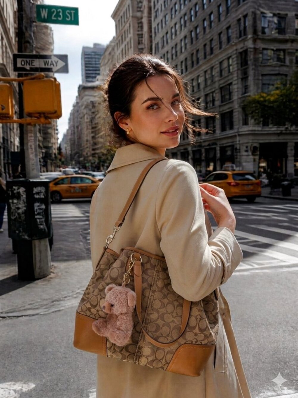 41. Coach Signature Logo Carryall Zip/Snap With Bear Charm